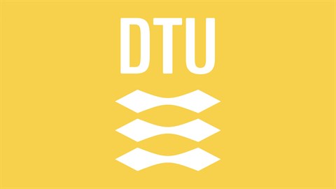 White DTU logo on a yellow background