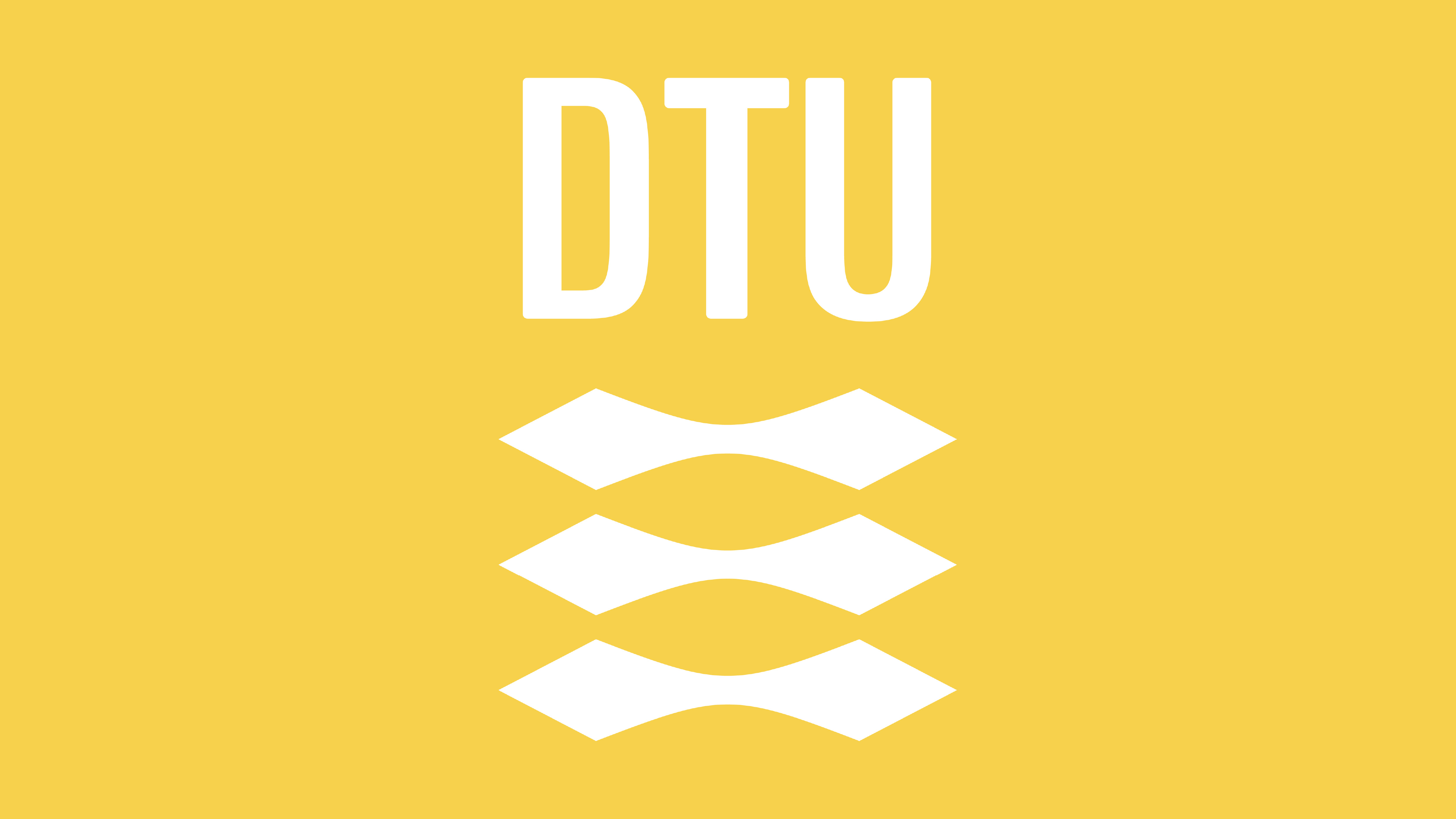 White DTU logo on a yellow background